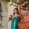 Vestido Orquídea en tela popelina algodón color azul turquesa