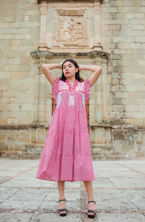 Vestido de Olánes con mangas de Olán (rojo y blanco)