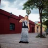 Vestido de gala San Antonino en tela popelina algodón color azul marino fuerte